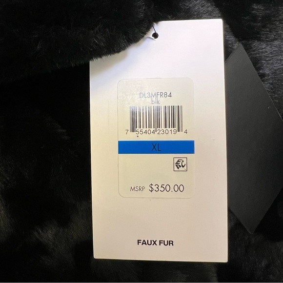 DKNY Women’s Black Front Button Down Faux Fur Jacket Coat Size XL - Picture 5 of 13